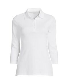 Женская хлопковая рубашка-поло интерлок с рукавом 3/4 Lands&apos; End, белый