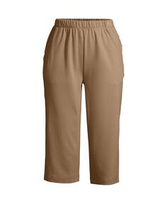 Женские спортивные трикотажные брюки-капри с высокой посадкой и эластичной резинкой на талии Lands&apos; End, тан/бежевый