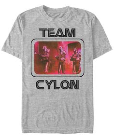 Мужская футболка с короткими рукавами и плакатом Battlestar Galactica Team Cylon в стиле ретро Fifth Sun, серый