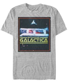 Мужская классическая футболка с короткими рукавами и плакатом Battlestar Galactica в стиле ретро с кораблями Fifth Sun, серый