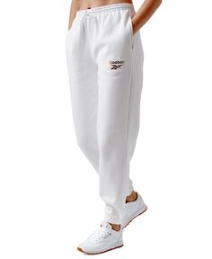 Женские флисовые спортивные штаны с логотипом из металлизированной фольги Reebok, белый