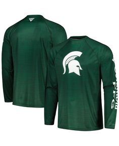 Мужская зеленая футболка Michigan State Spartans PFG Terminal Tackle Omni-Shade реглан с длинным рукавом Columbia, зеленый