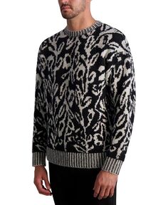 Мужской свободный жаккардовый свитер с круглым вырезом с цветочным принтом KARL LAGERFELD PARIS, черный