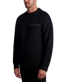 Мужской шерстяной свитер с карманами на молнии смешанной строчки KARL LAGERFELD PARIS, черный