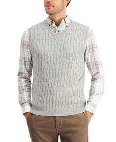 Мужской хлопковый свитер косой вязки Club Room, цвет Soft Grey Heather