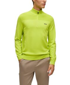 Мужской свитер с воротником на молнии с логотипом Hugo Boss, зеленый