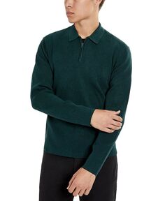 Мужской облегающий свитер-поло с планкой на молнии и длинными рукавами Kenneth Cole, зеленый