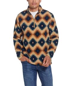 Мужской свитер из шерпы с молнией на четверть и юго-западным принтом Weatherproof Vintage, цвет Cream