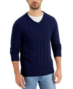 Мужской хлопковый свитер с v-образным вырезом и драпировкой Club Room, цвет Navy Blue
