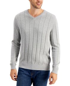 Мужской хлопковый свитер с v-образным вырезом и драпировкой Club Room, цвет Soft Grey Heather