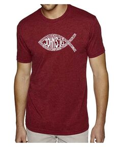 Мужская футболка с рисунком Word Art — Символ рыбы от Иоанна 3:16 LA Pop Art, красный