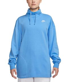 Женская спортивная одежда, большой флисовый свитшот с воротником-стойкой для клуба Nike, синий