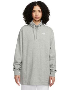 Женская спортивная одежда, большой флисовый свитшот с воротником-стойкой для клуба Nike, серый