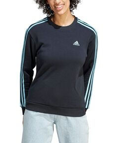 Женский свитшот с круглым вырезом из хлопкового флиса с 3 полосками adidas, черный