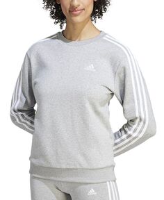 Женский свитшот с круглым вырезом из хлопкового флиса с 3 полосками adidas, серый