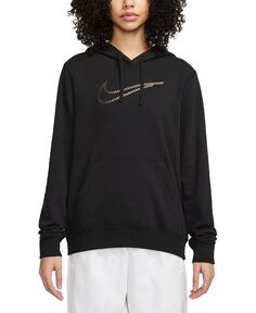 Женская спортивная одежда Club Fleece Premium Essential Свободный блестящий пуловер с капюшоном Nike, черный