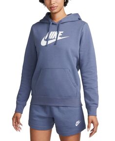 Женская спортивная одежда Клубный флисовый пуловер с капюшоном и логотипом Nike, цвет Diffused Blue/white
