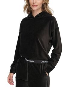 Женский велюровый пуловер с капюшоном Calvin Klein, черный