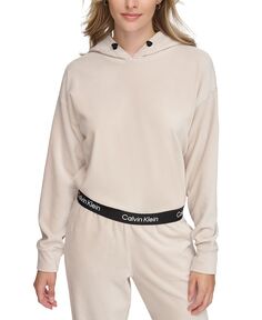 Женский велюровый пуловер с капюшоном Calvin Klein, белый