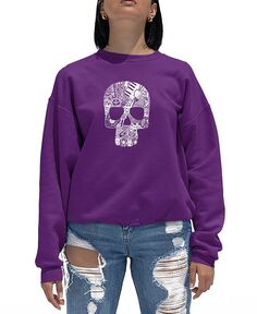 Женский свитшот с круглым вырезом в стиле рок-н-ролл с черепом Word Art LA Pop Art, фиолетовый
