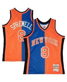 Мужская футболка Latrell Sprewell Blue, Orange New York Knicks Hardwood Classics 1998-99 Split Swingman Mitchell &amp; Ness, синий