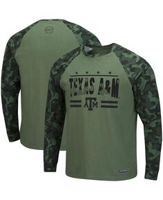 Мужская оливковая футболка с камуфляжным принтом Texas A&amp;M Aggies OHT в стиле милитари с надписью реглан с длинным рукавом Colosseum, зеленый