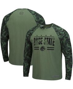 Мужская оливково-камуфляжная футболка Boise State Broncos OHT в стиле милитари с длинным рукавом реглан Colosseum, зеленый