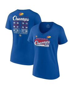 Женская фирменная футболка Royal Kansas Jayhawks 2022 NCAA, мужская футболка с плакатом национальных чемпионов по баскетболу и v-образным вырезом Fanatics, синий