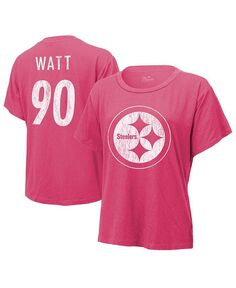 Розовая женская футболка с рисунком TJ Watt и номером Pittsburgh Steelers Majestic, розовый