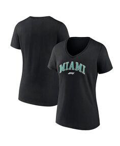 Женская черная футболка с v-образным вырезом и фирменным логотипом Formula 1 Miami Grand Prix Fanatics, черный
