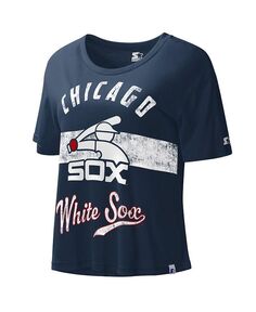 Женский укороченный топ темно-синего цвета с потертостями Chicago White Sox Cooperstown Collection Record Setter Starter, синий