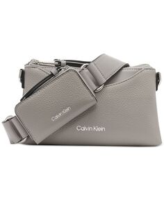 Хромированная регулируемая сумка через плечо на молнии с сумкой на молнии Calvin Klein, серый