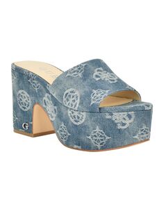 Женские сандалии-мюли на платформе с логотипом Yapplea на блочном каблуке GUESS, синий