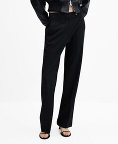 Женские классические брюки с боковыми пуговицами MANGO, черный