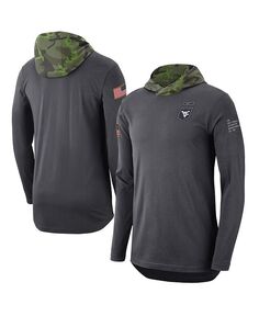 Мужская антрацитовая футболка с длинным рукавом в стиле милитари West Virginia Mountaineers с капюшоном Nike, серый