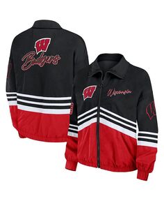 Женская черная рваная ветровка с молнией во всю длину в винтажном стиле Wisconsin Badgers WEAR by Erin Andrews, черный