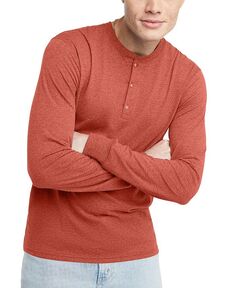 Мужская футболка Originals Tri-Blend с длинными рукавами на пуговицах Hanes, красный