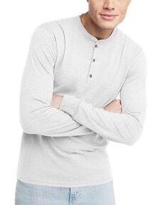 Мужская футболка Originals Tri-Blend с длинными рукавами на пуговицах Hanes, белый