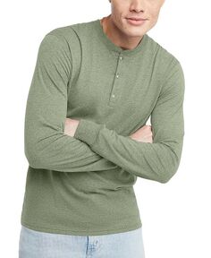 Мужская футболка Originals Tri-Blend с длинными рукавами на пуговицах Hanes, цвет Green