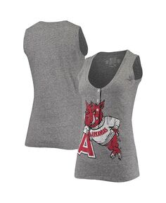 Женская свободная майка Henley Tri-Blend с v-образным вырезом и логотипом Arkansas Razorbacks серого оттенка Arkansas Razorbacks Original Retro Brand, серый