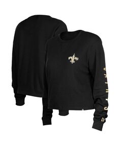 Черная женская термоукороченная футболка с длинным рукавом New Orleans Saints New Era, черный