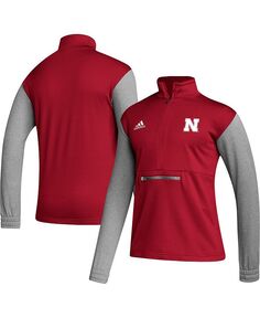 Мужской топ с короткими молниями темно-серого цвета Nebraska Huskers Team AEROREADY adidas, красный