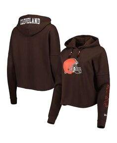 Женский коричневый пуловер с капюшоном Cleveland Browns с рукавами из фольги New Era, коричневый