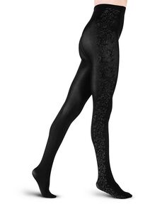 Женские бархатные шелковые колготки европейского производства с цветочным узором LECHERY, черный