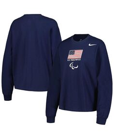 Женская темно-синяя футболка свободного кроя с длинным рукавом для Паралимпийских игр США Nike, синий