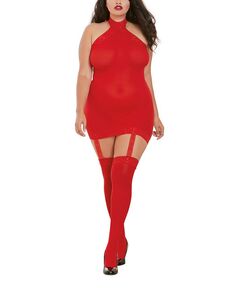 Женское прозрачное платье с подвязками на бретельках больших размеров, комплект нижнего белья с подвязками и чулками Dreamgirl, красный