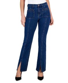 Женские джинсовые брюки с высокой посадкой и разрезом по краю Anne Klein, синий