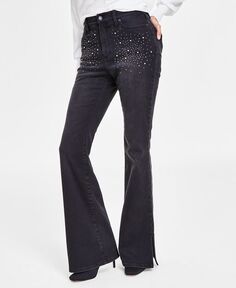 Женские джинсы-клеш с высокой посадкой и стразами I.N.C. International Concepts, черный