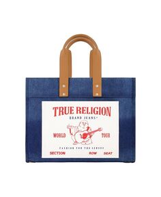 Большая сумка-тоут из потертого денима True Religion, синий