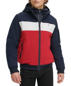 Мужская комбинированная куртка-бомбер с капюшоном Tommy Hilfiger, цвет Midnight/Ice/Red Combo